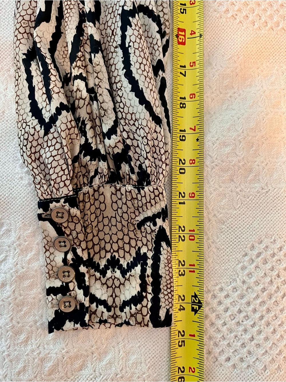 CAbi Snake Print Long Sleeve Blouse with Ruffle Collar in Black and Cream - Picture 9 of 10